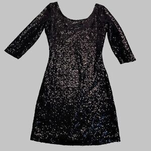 Banana U.S.A. Black Sequin Long Sleeve Bodycon Woman's Dress S V Back Side Zip‎